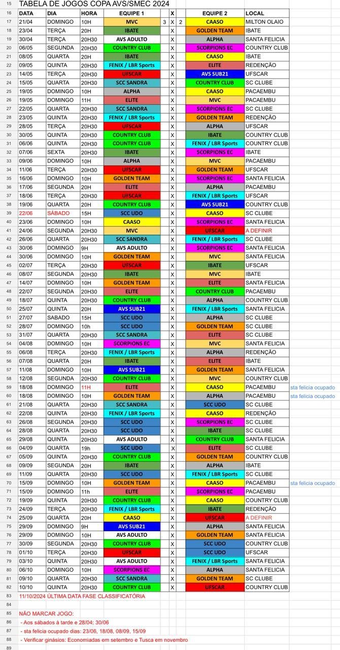 copa avs/smec calendário